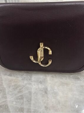 Jimmy Choo Deep Plum Leather Crossbody with Gold JC Emblem